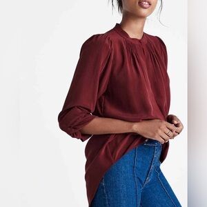 Madewell Dark Red/Burgundy Silk Memory Blouse, Size Small